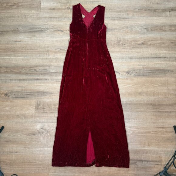Vintage Red Velvet Maxi Dress Formal Classic Vamp S - Picture 4 of 8